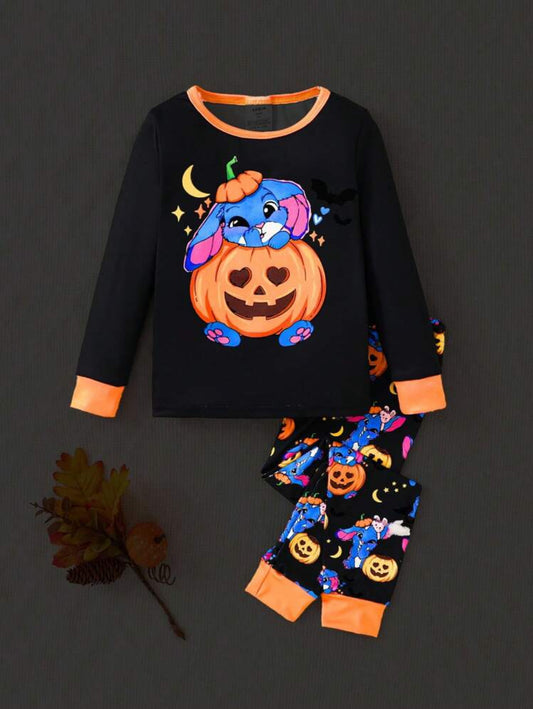 Glowing Pumpkin&Rabbit print pj